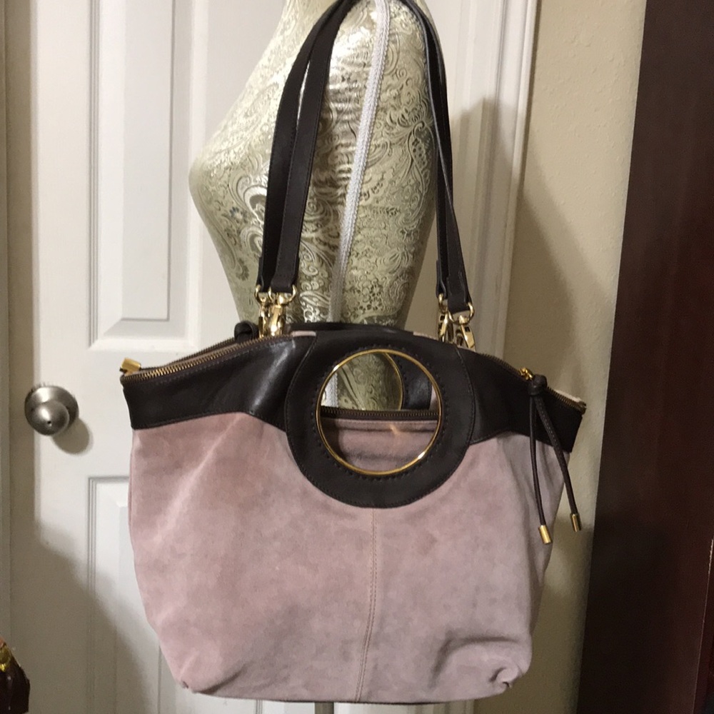 Bottega Giotti leather/suede triple entry satchel/shoulder bag. Made in Italy.